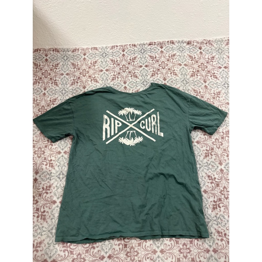 Rip Curl Mens XL Green Palm Tree Graphic T-Shirt Short Sleeve Surf Tee